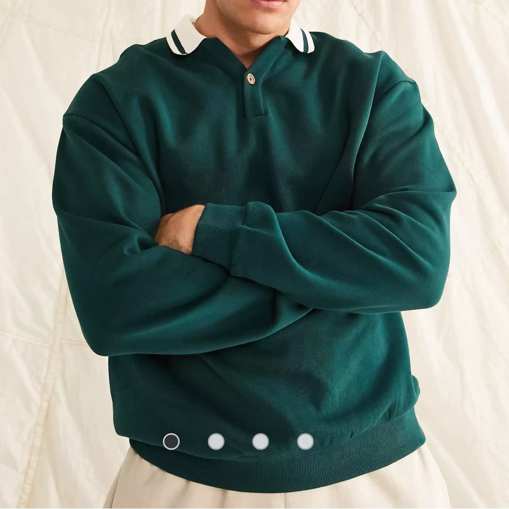 ASOS DESIGN oversized rugby polo sweatshirt with tipping in green